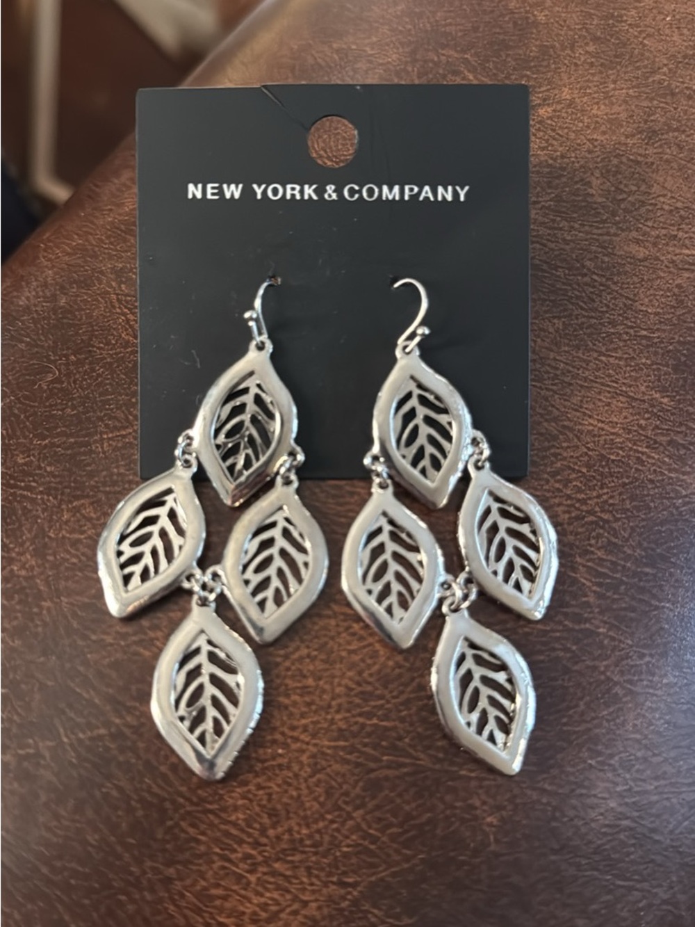 New York & Company Silver Leaf Drop Earrings